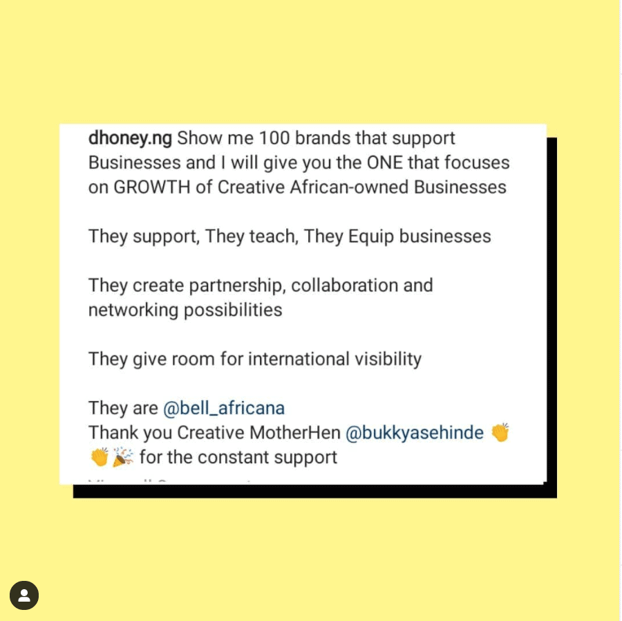 Bellafricana testimonials from the community of creative entrepreneurs in the family. Home to creative entrepreneurs