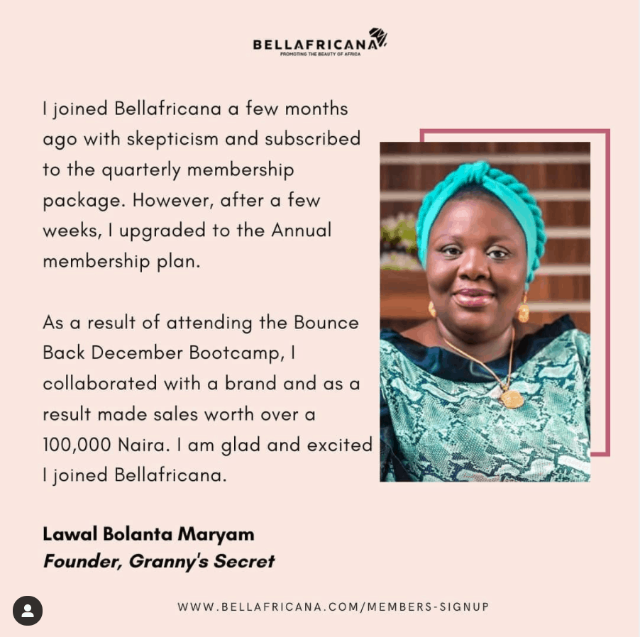 Bellafricana testimonials from the community of creative entrepreneurs in the family. Home to creative entrepreneurs
